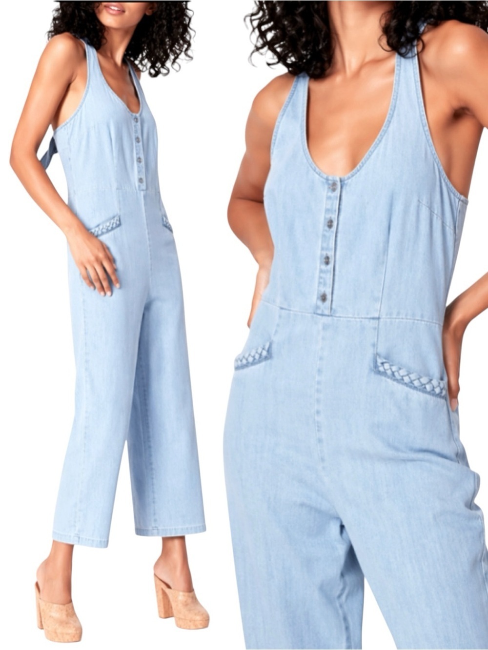 Anthropologie Paige Celia Cropped Denim Wide-Leg Jumpsuit Size S